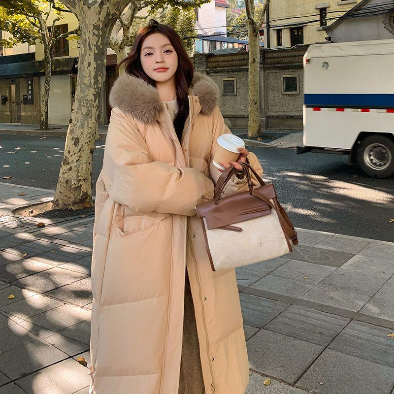 Stylish Thickened Loose Fit Down Jacket with Big Fur Collar for Women In Mid-length