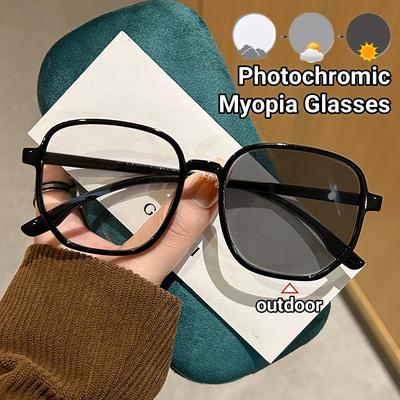 Крупногабаритные фотохромные готовые очки для близорукости, модные солнцезащитные очки для улицы, очки с изменяющими цвет линзами и защитой от синего света