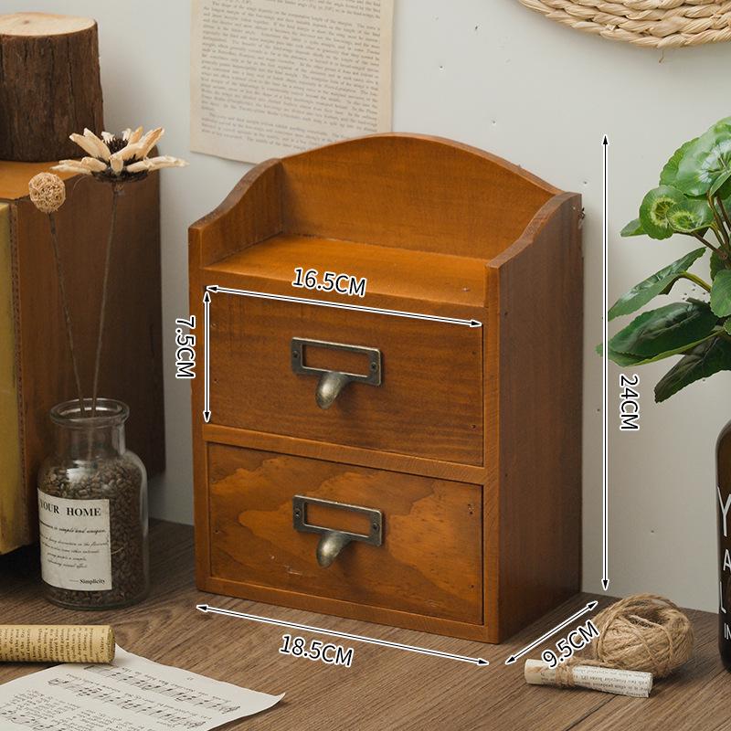 Retro Wooden Multi-Layer Desktop Organizer Box for Jewelry, Tape, and Accessories