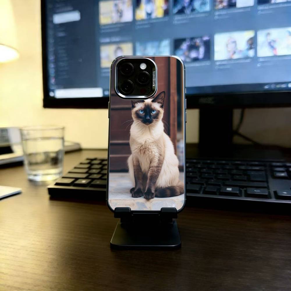 S-Сиамская кошка Милый чехол для телефона для iPhone 17,16,15,14,13,12,11 Plus,Pro Max,XS,Цветной посеребренный внутренний чехол