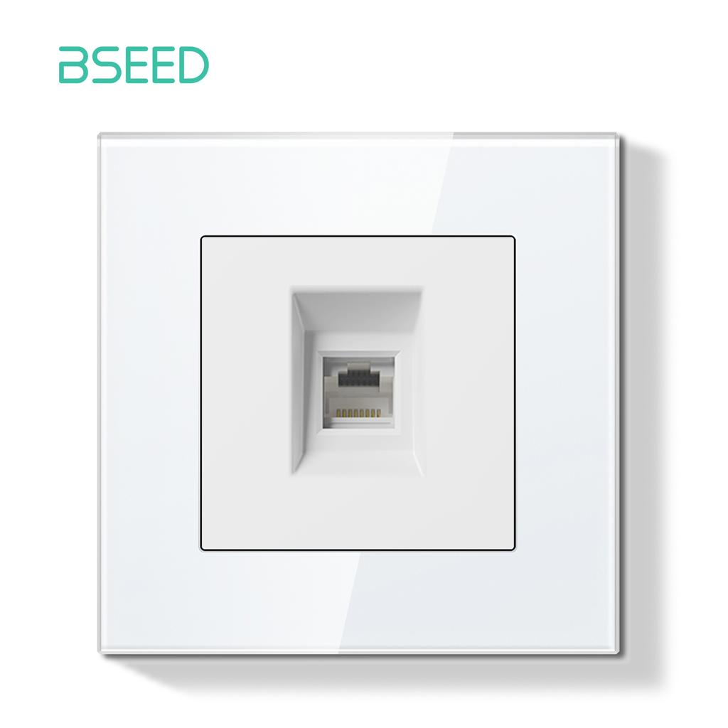 BSEED Switch Light Switch White Glass Frame Wall Power Sockets USB-C Phone Charge E-Series EU Standard 1 Way