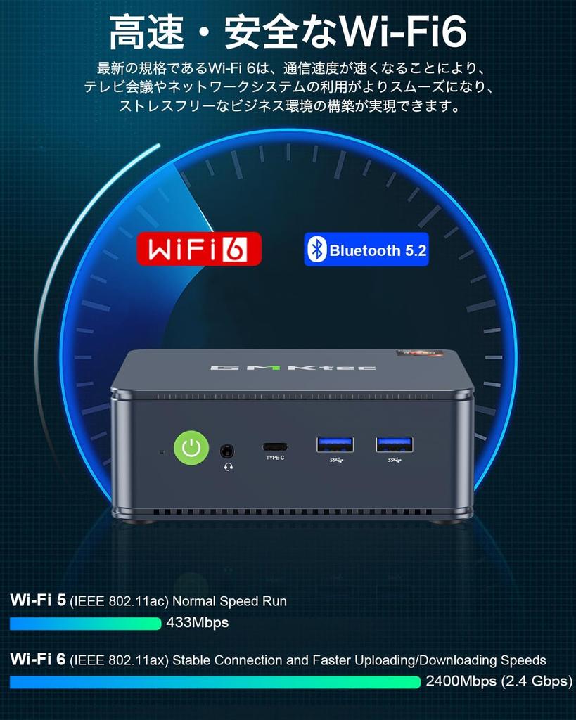 GMKtec Mini Pc AMD Ryzen 7 5825U Max Mini PC 16GB SSD 512GB Windows 11 Pro 3 Screen LAN WiFi6 (8C/16T 4.50GHz) 2.5Gbps Bluetooth5.2
