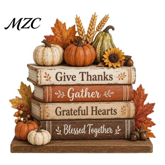 Thanksgiving Tiered Tray Ornaments Wooden Autumn Figurine for And Halloween Decor, Retro Fall Reading Character Scarecrow Witch Statues Home Tabletop