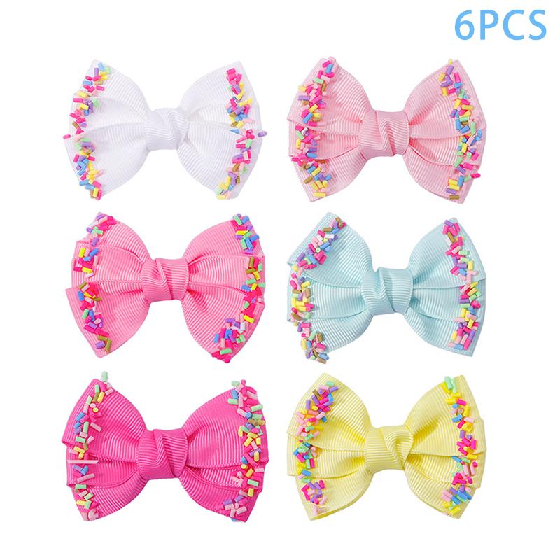 2/6Pcs Baby Solid Hair Bows Hair Clips Ribbon Bow Hairpin For Girl Cheer Bowknot Barrettes Children Headwear Hair Accessories