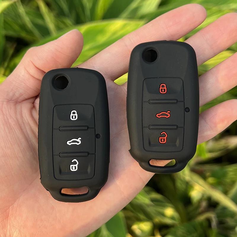 uwhxm4 Silicone Car Key Case Cover for VW Volkswagen Passat B5 Polo T4 Golf 4 for Seat Leon 1 Altea Ateca for Skoda Octavia A5 Keychain