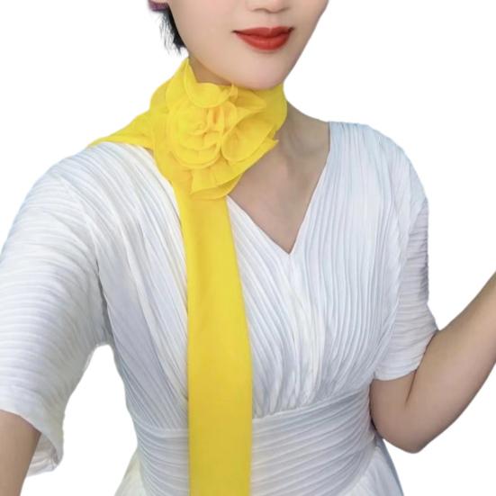 Chiffon Satin Long Scarf Flower Decor Breathable Versatile Beach Shawl Sun Protection Chiffon Shawl Daily