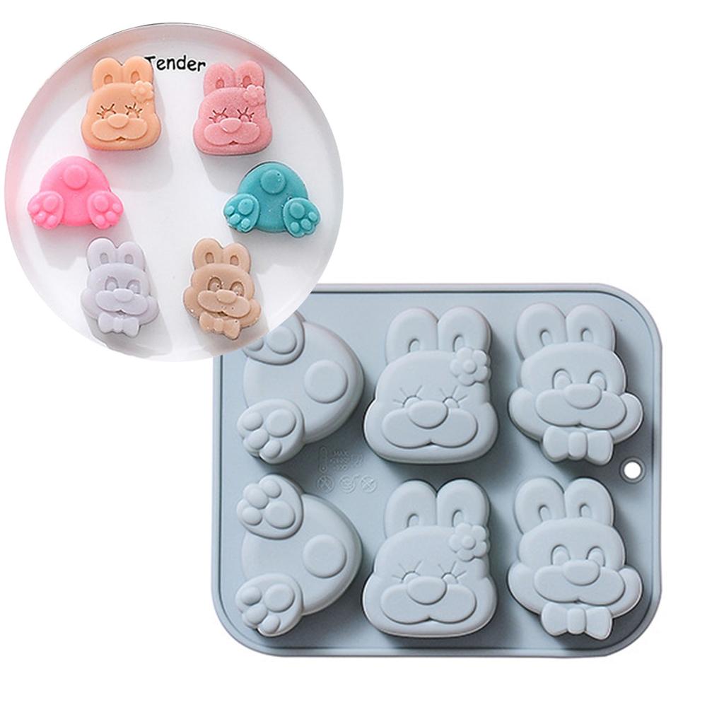 6 Cavity 3D Rabbit Silicone Flexible Food Grade Mould Clay Resin Ceramics Candy Fondant Candy Chocolate Soap Mould