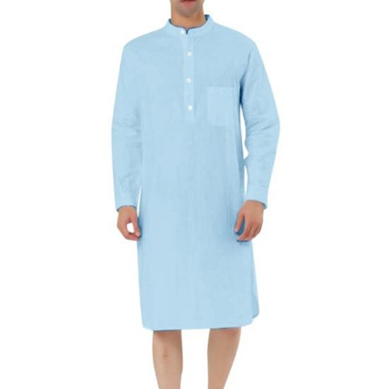 Мужская рубашка, халат с длинным рукавом и воротником-стойкой, накладной карман, полуоднобортный однобортный однотонный мужской топ до колена на весну и осень