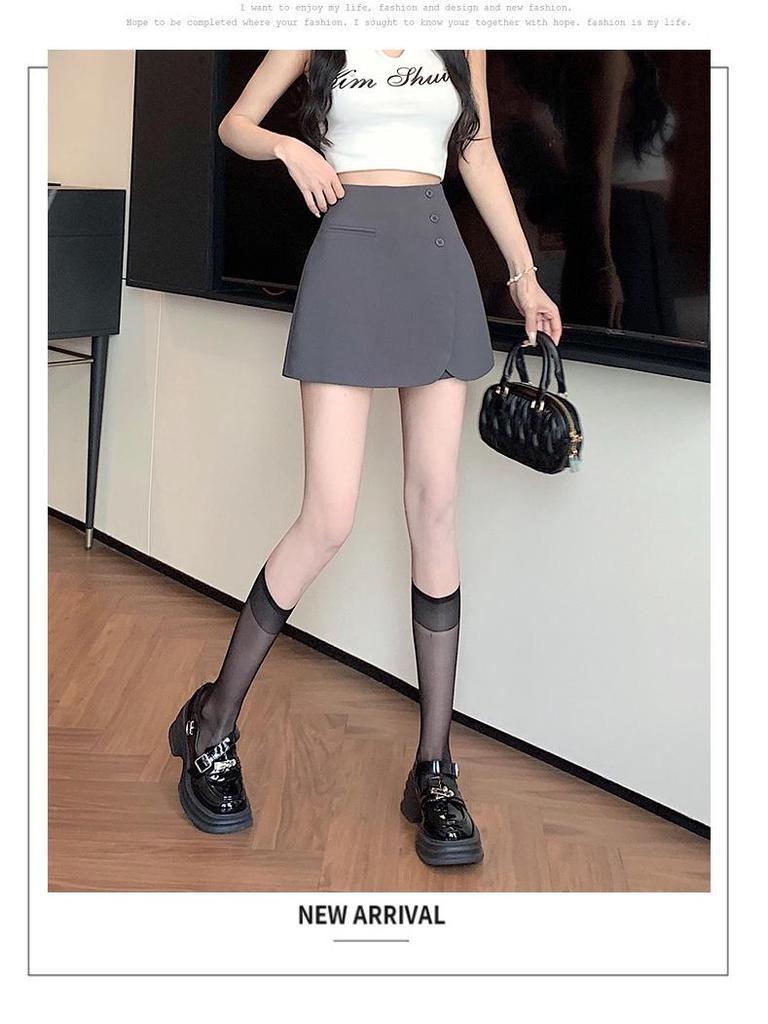 2025 Весна Женская Юбка-шорты А-силуэта с высокой талией - Модная, Стройнящая, Повседневная посадка