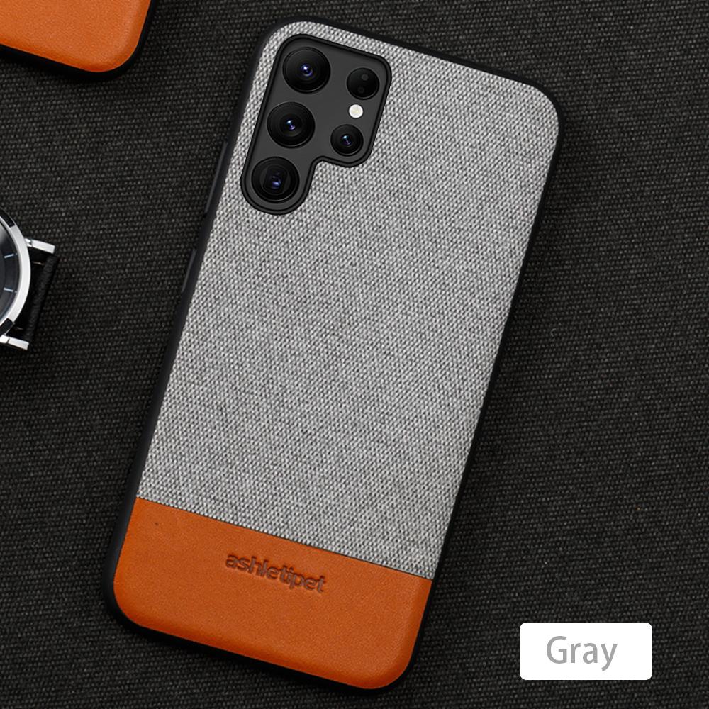 Canvas + Leather Phone Case for Samsung Galaxy S23 Ultra S24 Plus S22Ultra A54 5G Luxury 360 Full Protective Back Cover Shell