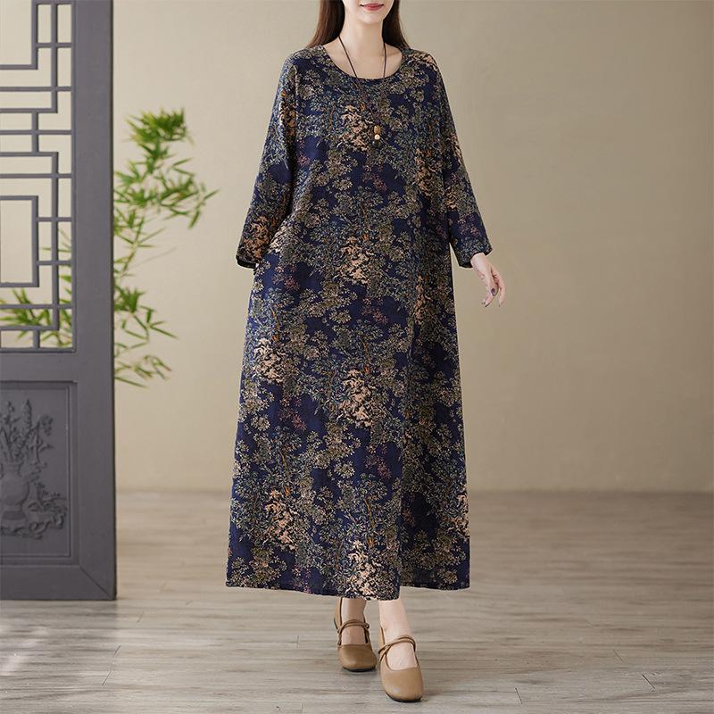 Весеннее цветное платье в стиле «отпуск», для путешествий в стиле ретро, свободное, повседневное, большого размера, с длинными рукавами, из хлопка и льна