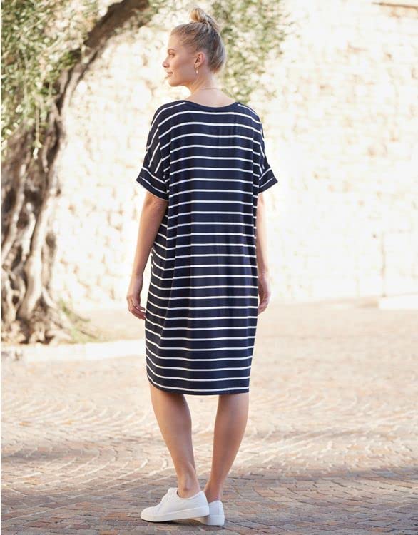 Повседневное свободное платье для беременных темно-синего цвета [Seraphin], платье-футболка для кормления, женское, в полоску, M(Великобритания10)