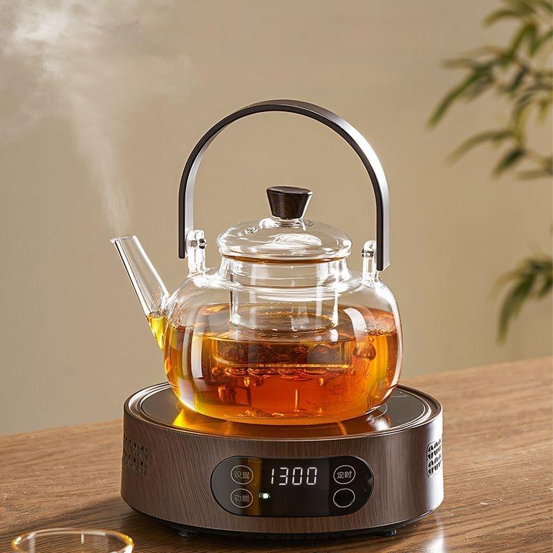 Chinese Tea Ceremony Tea Pot High Borosilicate Glass Open Flame Health Flower Tea Pot Tea Set Teapot Cup Holder