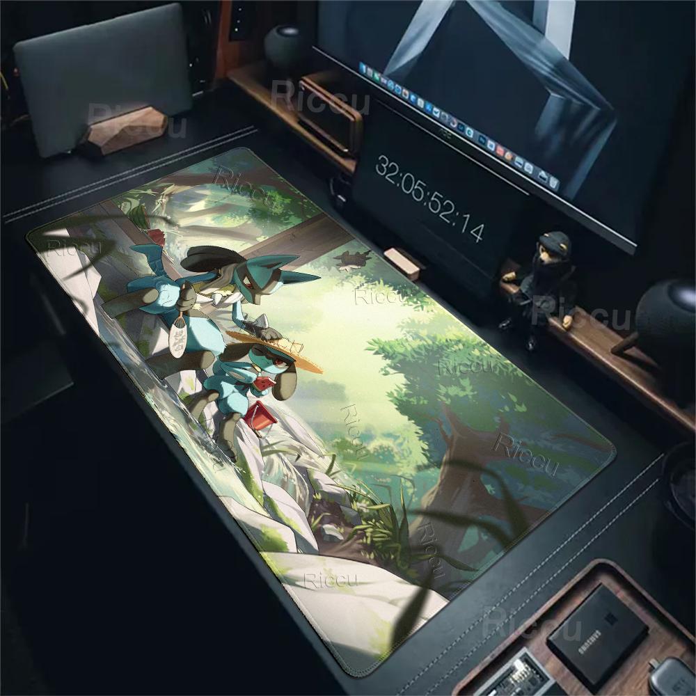 Lucario Mouse Pads Gaming Anime PC Gamer Offics Accessories Rug P-pokemon Extended Anti-slip Rubber Playmat Aesthetic XXL Carpet