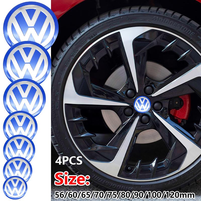 4Pcs 56/60/65/70/75/80/90/100/120mm 3D Car Wheel Stickers Center Hub Cap Emblem Badge Decal For VW Polo Passat GTI Golf 4 5 6 7 zf9