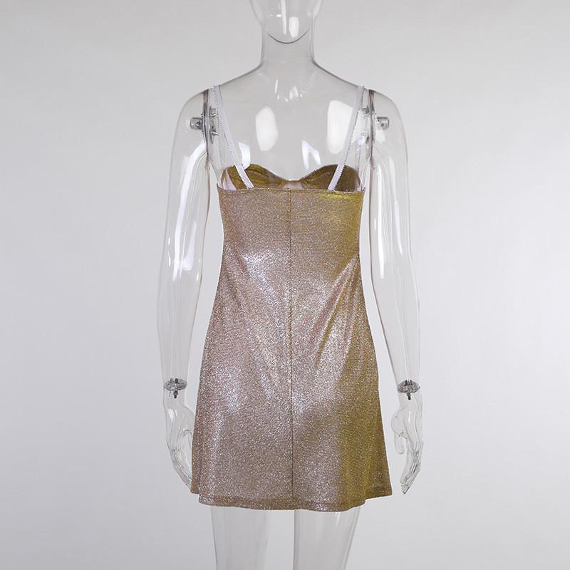 Sexy Bright Silk Diamond Mini Dress Women Summer Low-Neck Sleeveless Backless Strap Party Bodycon Dress Elegant Evening Dress