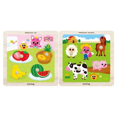 Сертифицировано KC - Деревянный пазл-вкладыш Pinkfong – Фрукты, Домашние животные (4 шт) (3 варианта)