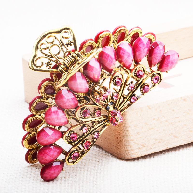 НОВЫЙ винтажный кристалл, смола, цветок, коготь для волос, краб, ювелирные изделия, цветок, заколка для волос в виде павлина, женская заколка для банкета, аксессуары