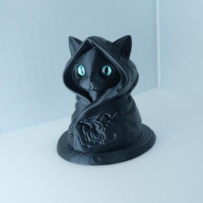 Готический Хэллоуинский Кот-Орнамент в Накидке и Шляпе
