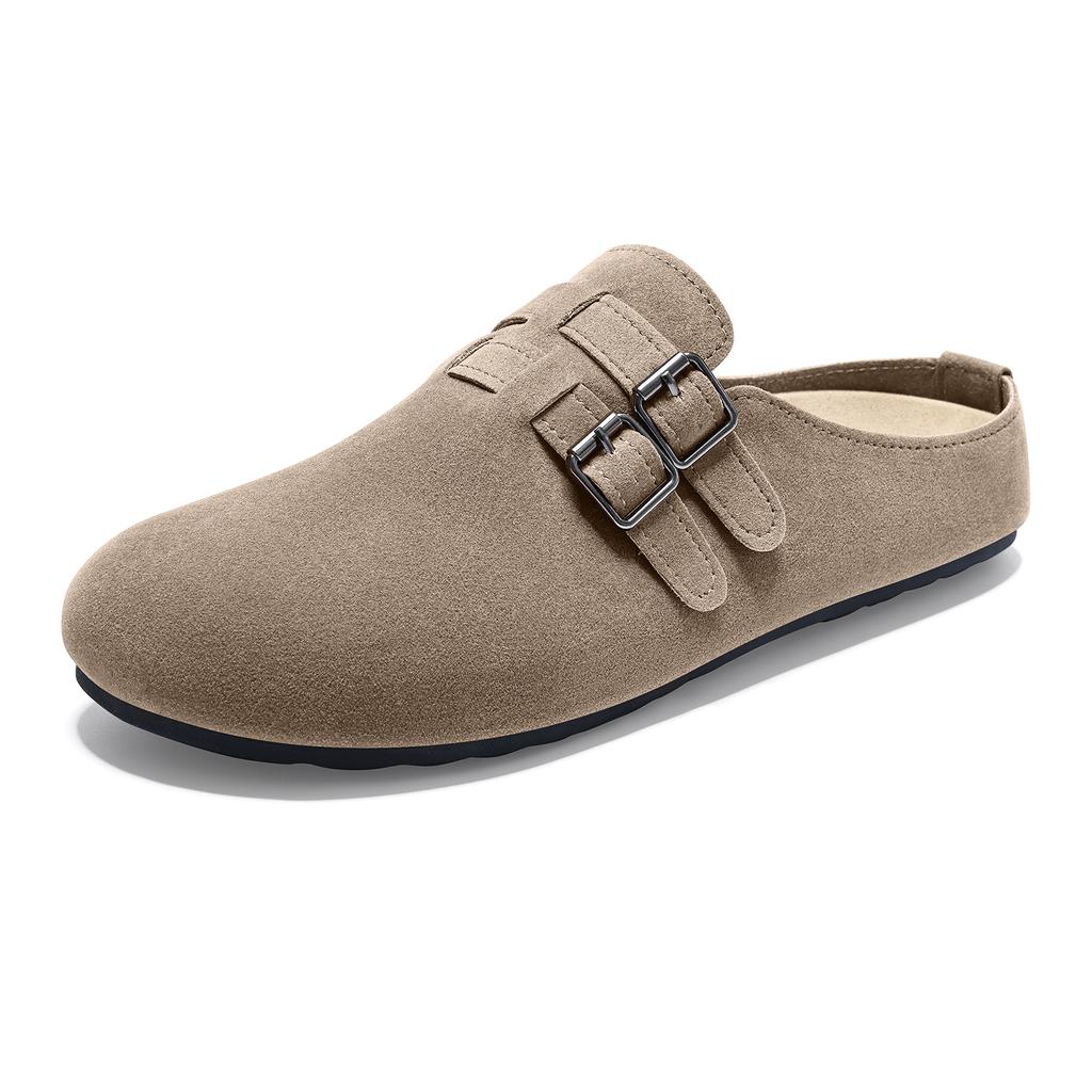 Fashion Crestar Women's Suede Clogs Slippers Comfort Double Buckle Flat Mules Retro Potato Shoes Fashion Lady Soft Insole Leisure Shoes
