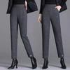 Autumn and Winter Women's Solid Color Elastic Classic Halun Pants High Waist Woolen Fashion Casual Formal Commuter Commuter