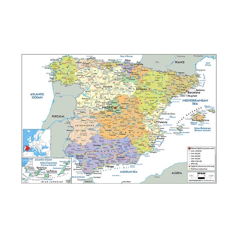 Administrative Map of Spain Canvas Painting Wall Art Poster School Supplies Living Room Home Decoration