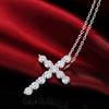 Luxury 925 Sterling Silver Necklace For Women Shiny Crystal Cross Pendant 18 Inch Fashion Wedding Party Jewelry Christmas Gifts