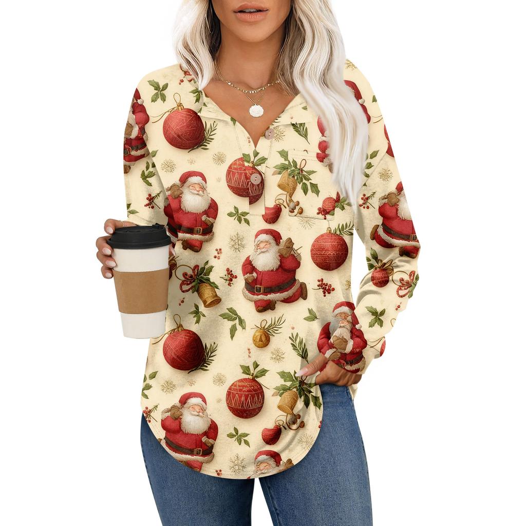 Women's Fashion Long Sleeve Christmas Loose Long Sleeve Casual Top