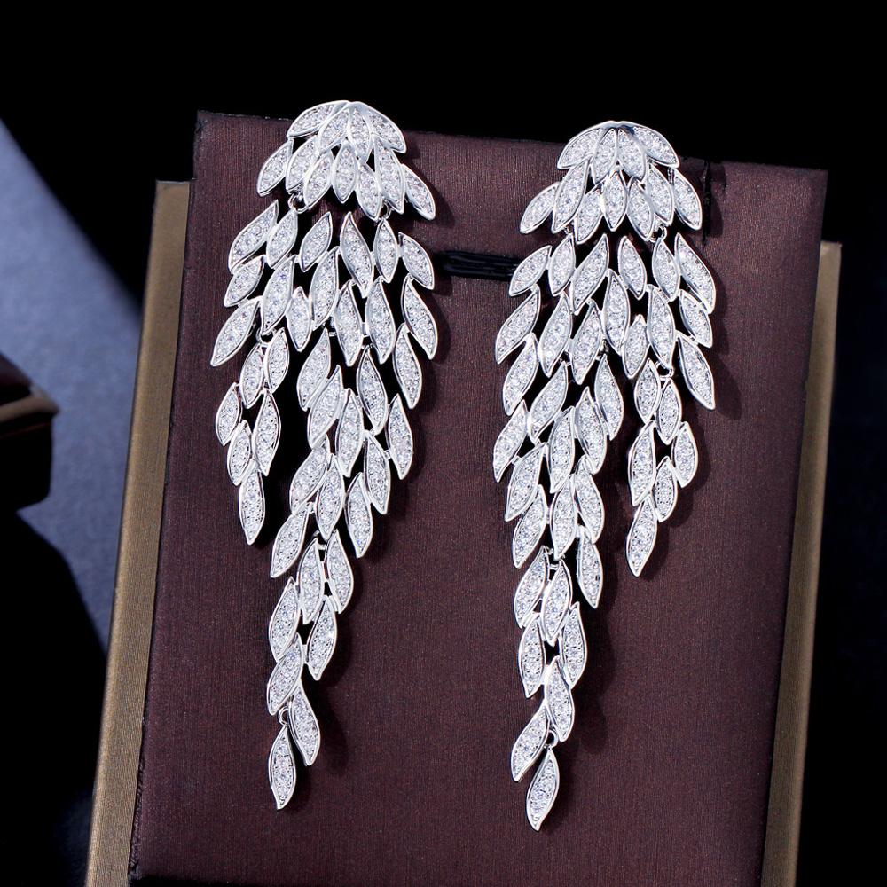 Свадебные украшения CMM, длинные висячие серьги в форме блестящего кубического циркония для невесты
