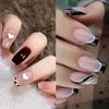 Manicure Love Heart Press on Nails French Ballerina Glitter Black Silver Short French Fake Nails