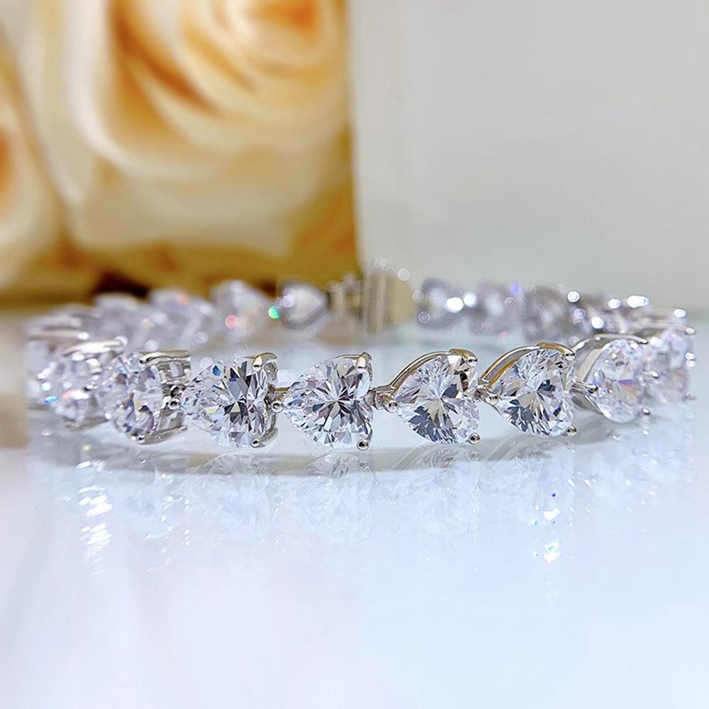 Браслеты из белого золота 18 карат с сапфирами и драгоценными камнями в форме сердца для женщин, подарок на годовщину, ювелирные изделия из стерлингового серебра 925 пробы