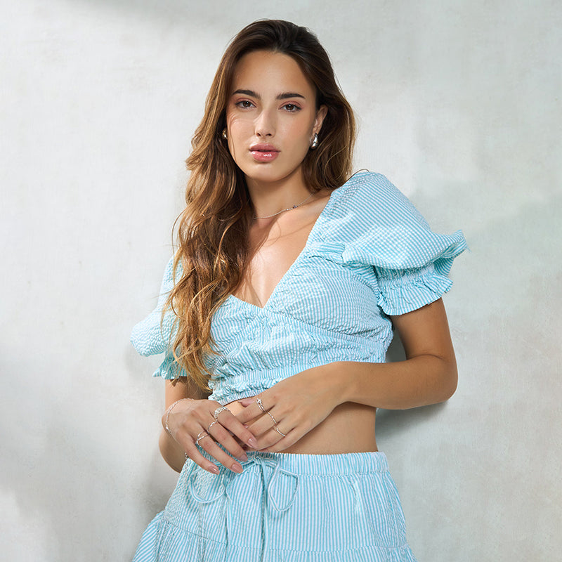 Virgio Women Crop Length Short Slim Fit V Neck Top