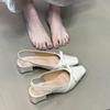 Square Head Bow Thick Heel Bag Head Sandals Women's Shallow Mouth Rear Empty Single Shoes