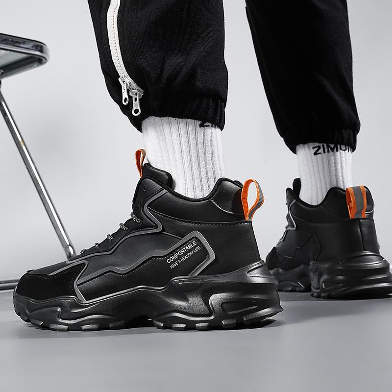 High Top Men's Shoes New Trendy Shoes Thick Soled Height Increasing Shoes Breathable Sports and Leisure Black Shoes White Shoe