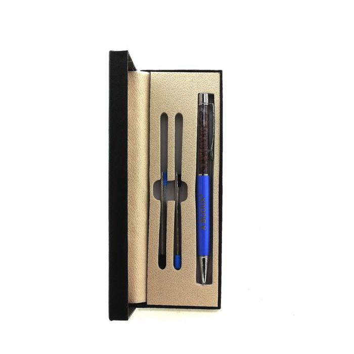 Pierres et Minéraux. Stylo minéraux Rubis brut Madagascar. Couleur Bleu.