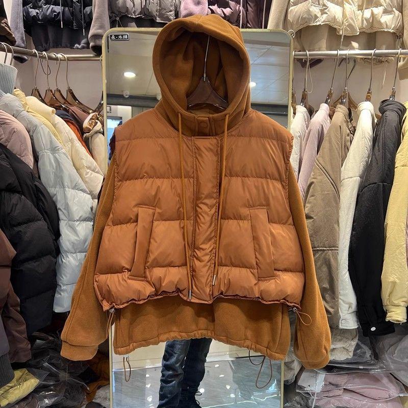 European cotton vest + hooded fleece sweater two-piece set for women's autumn and winter small short thickened coat