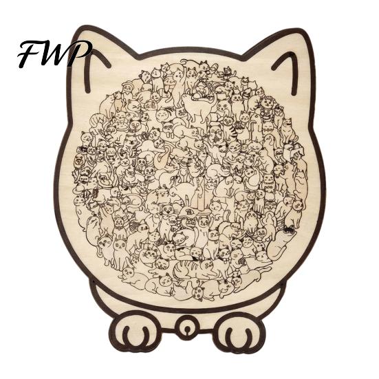 Cute Cat Themed Gifts Colored Shaped Wooden Jigsaw Puzzle, Creative Desktop Ornament, Unique Animal Shape Relaxing Hobby Activity Kits Wood