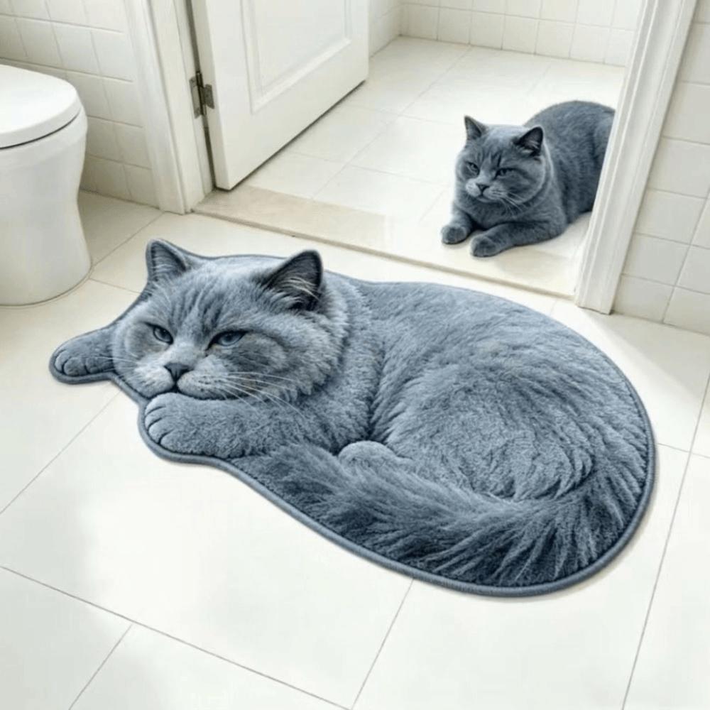 2D Printed Cat Shape Floor Mat Crystal Velvet Bedside Carpet Animal Area Rug Bathroom Floor