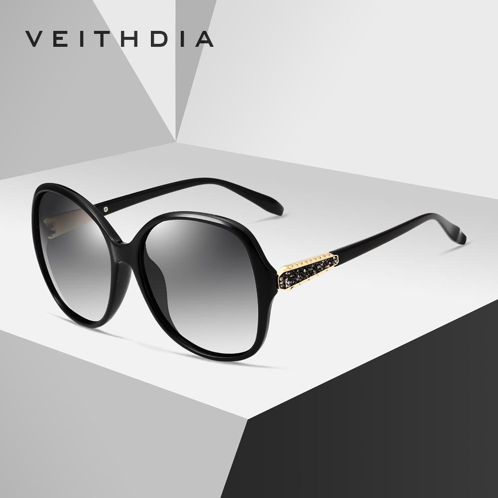 Women's diamond-studded polarized round-frame sunglasses, TR90 material, shade 30
