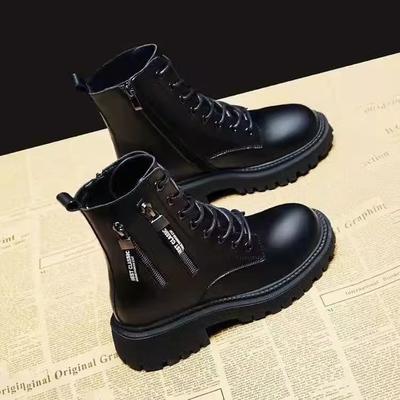 Женские короткие ботинки британские ботинки Мартина 2025 новые зимние бархатные на толстой подошве на каблуке универсальные с боковой молнией весенне-осенние одинарные ботинки