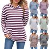 Women's Fashionable Casual Striped Hooded Pocket Loose Long Sleeved Pullover Top