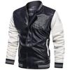 Autumn and Winter Men's Color-inserted PU Leather Jacket Men's Light Version Can Be Printed Casual Stand-up Collar Jacket for Men