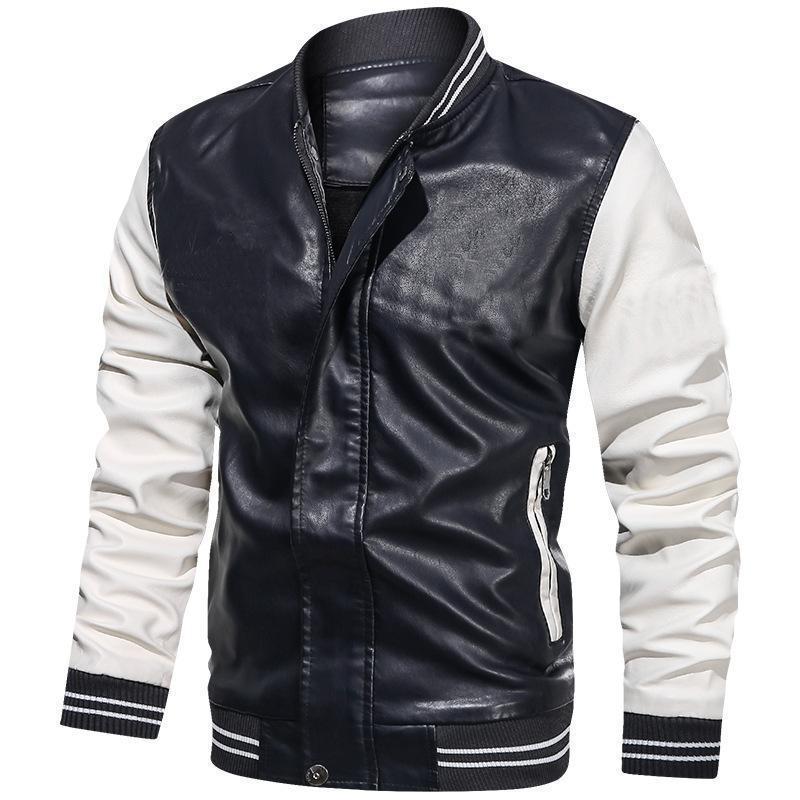 Autumn and Winter Men's Color-inserted PU Leather Jacket Men's Light Version Can Be Printed Casual Stand-up Collar Jacket for Men