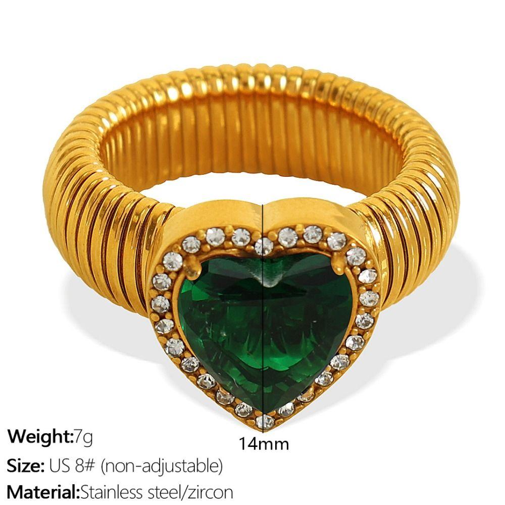 Thick Zircon Heart Ring Vintage Thick Finger Ring Elegant Women's Jewelry Ladies