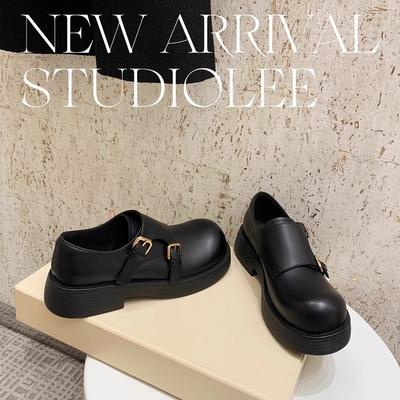 Виноградный mother studiolee двойная пряжка с круглым носком один педаль уродливый милый универсальный ретро британский стиль большая голова кожаные туфли женские