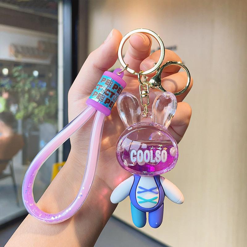 Adorable Acrylic Sand Flow Bunny Keychain Cute Couples Car Bag Key Accessory Gift