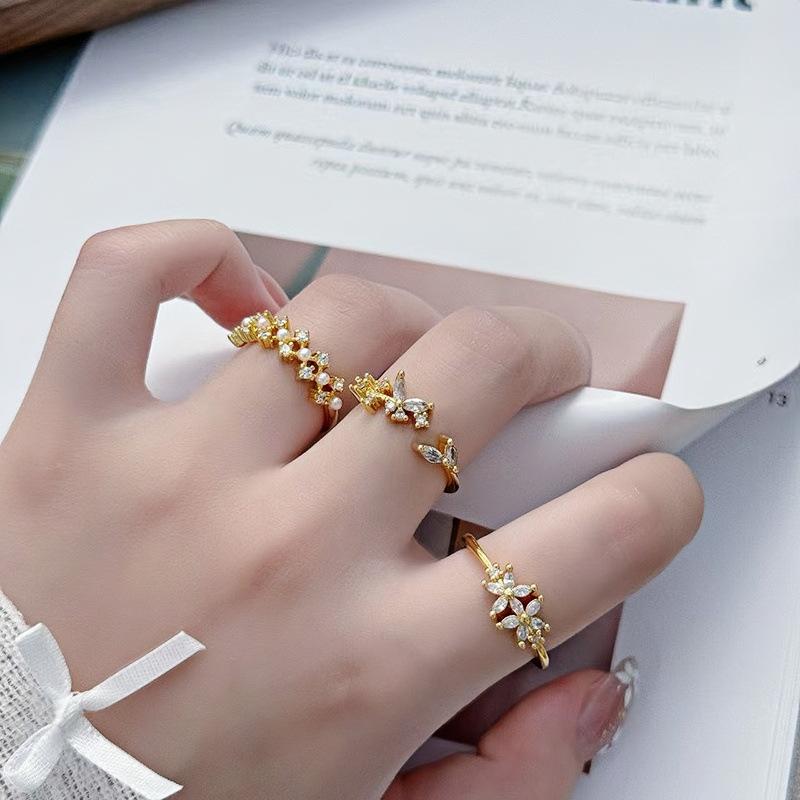 Ретро Нишевый Дизайн Простой Цирконовый Алмазный Раскрывающийся Кольцо Легкая Роскошь Алмазный Характер Высококлассное Кольцо