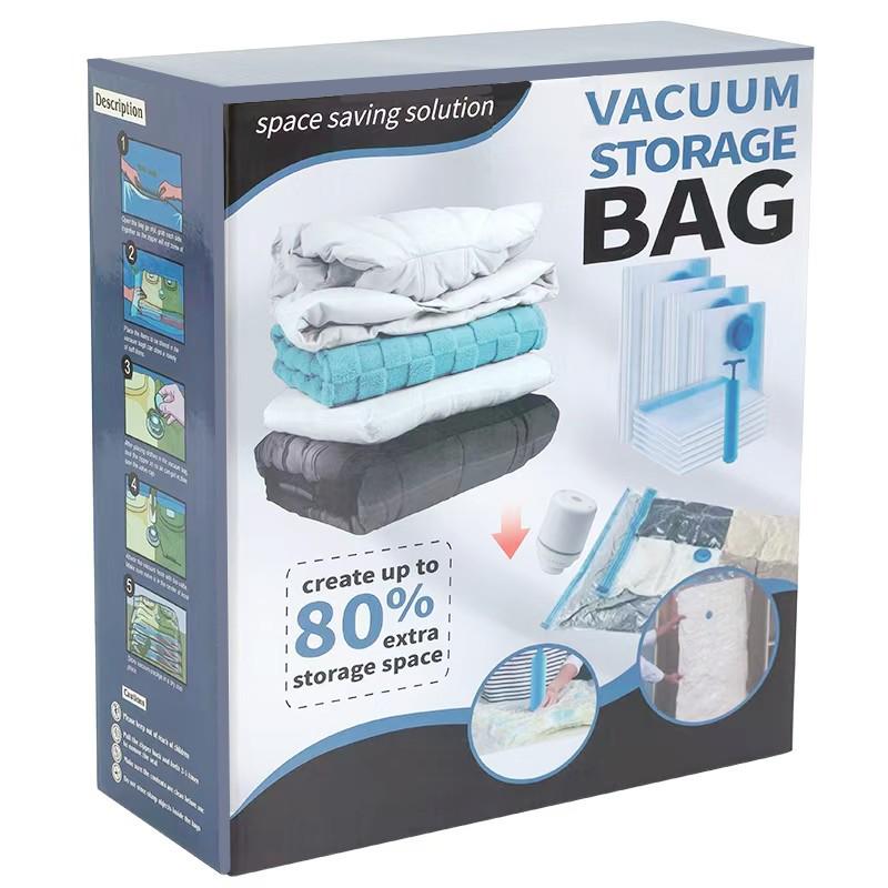 Blue Transparent Vacuum Compression Storage Bag for Comforters, Clothes, and Quilts