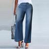 Women Seamed Front Wide Leg Jeans Elastic Waist Stretch Denim Flare Jeans High Waisted Jean Bell Bottom Cropped Pants
