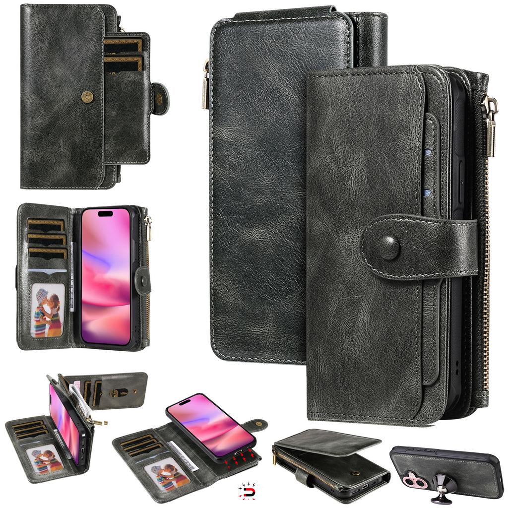 Чехол для телефона iPhone 17 из ПУ кожи, кошелек на молнии, съемная крышка